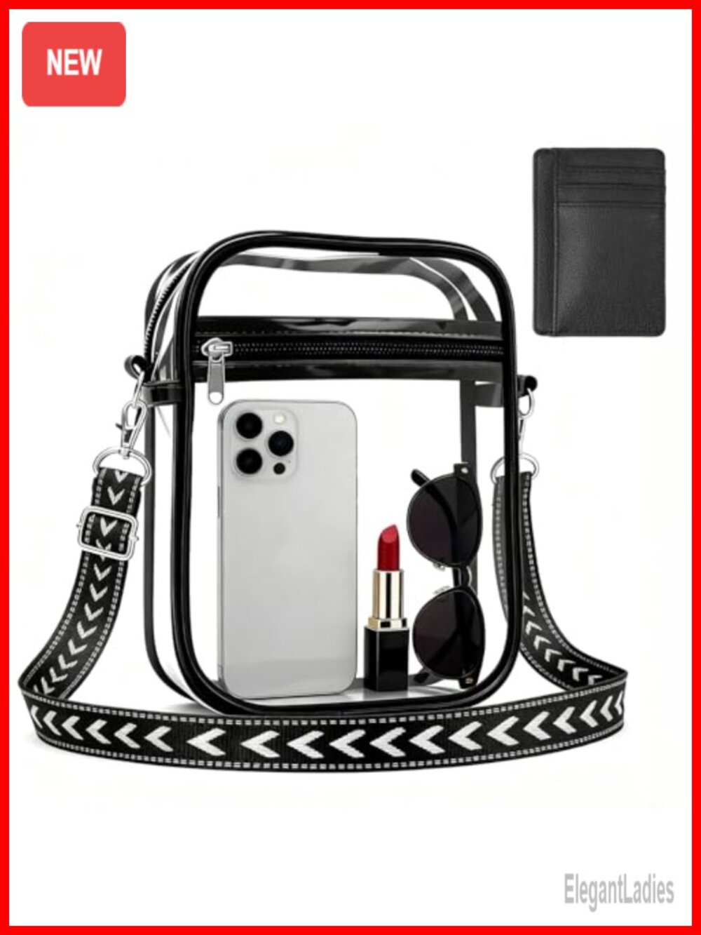 Clear Crossbody Bag Waterproof PVC Transparent with Slim Front Pocket Wallet